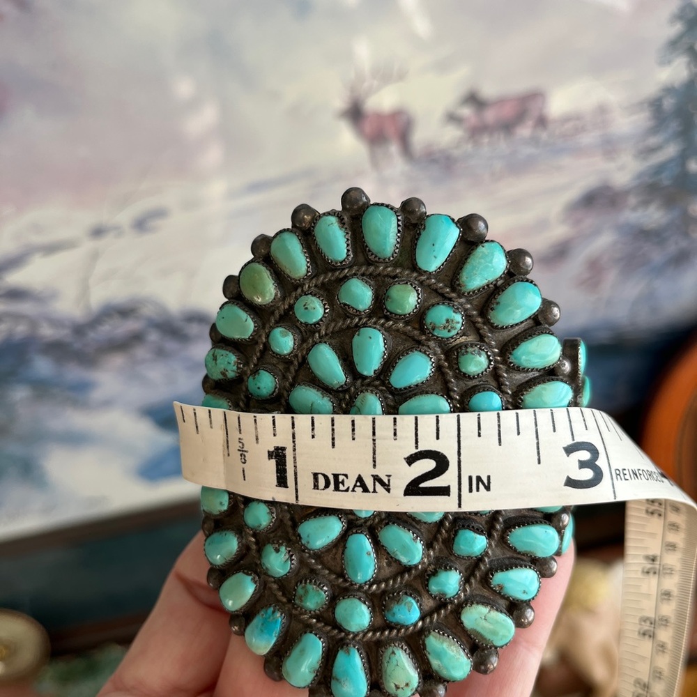Rare Turquoise Oval Cuff Bracelet -  73 Blue Green Stones - Picture 4 of 17